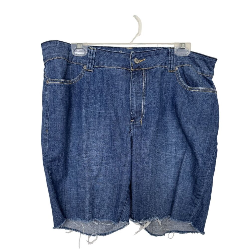 Zena Denim Raw Hem Stretch Jean Shorts Women’s Plus Size 18W Blue Casual Summer
